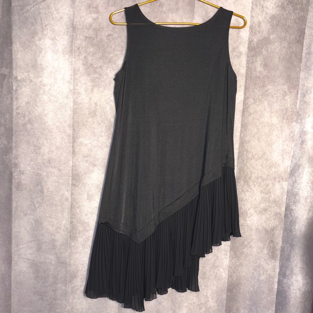 H by Halston Pleated Asymmetrical Hem Sleeveless Dress Women XS Black Chic